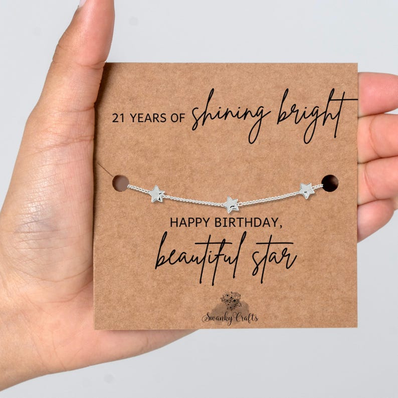21st Birthday Gifts for Her, Unique 21st Birthday Gifts, Gold or Silver Plated Star Bracelet Bild 12