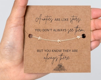 Gifts for Auntie Bracelet-  18ct Gold / 925 silver plated Star Bracelet & Card