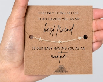 Pregnancy Announcement to Best Friend 18ct Gold / 925 silver plated Star Bracelet and Card