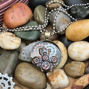 Steampunk Styled Metal Necklace, Resin Cast, Insect with Found Trinkets