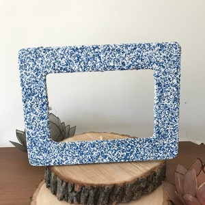 Wooden Frame with Stand, Color Flaked Textured, Gloss Finish, Teal/Blue/White