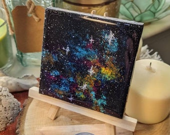 Galaxy Mini Painting, Acrylic on Canvas, Epoxy Resin Seal