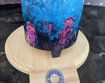 Jellyfish Themed, Wooden Planter Container / Pencil / Brush Holder, Acrylic Paint, Polycrylic Glossy Seal