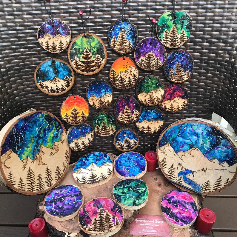 Trees Mountains With Galaxy Stars Desk Art Pyrography and | Etsy