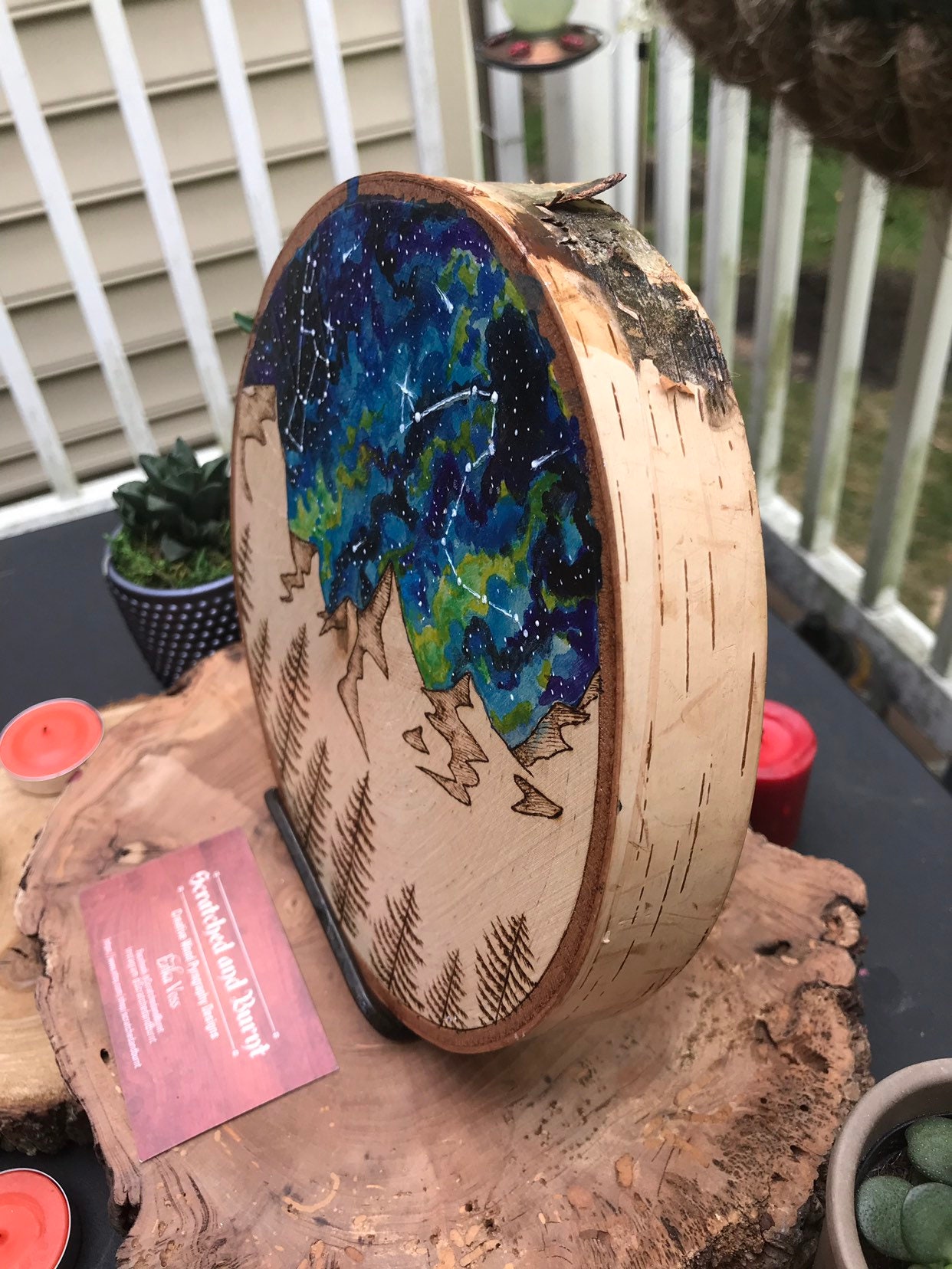 Trees Mountains With Galaxy Stars Desk Art Pyrography and - Etsy