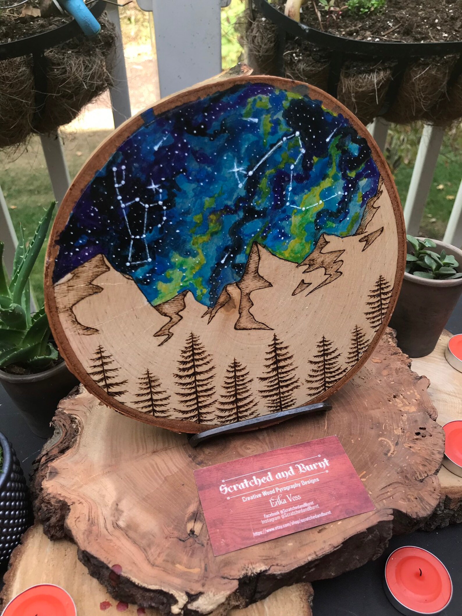 Trees Mountains With Galaxy Stars Desk Art Pyrography and - Etsy