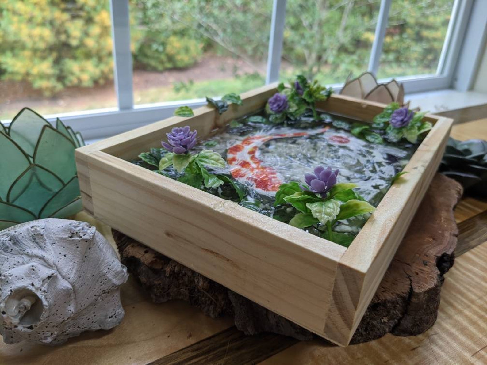 Resin Koi Pond 2 Hand Painted Koi Fish Wooden Base Found Etsy UK