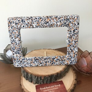 Wooden Frame with Stand, Color Flaked Textured, Gloss Finish, Orange/Blue/White/Grey Color