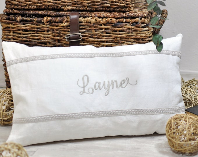 Personalized Pillow, Embroidered Pillow Cover, Custom Name Pillow, Linen Pillowcase, Baby Name ...