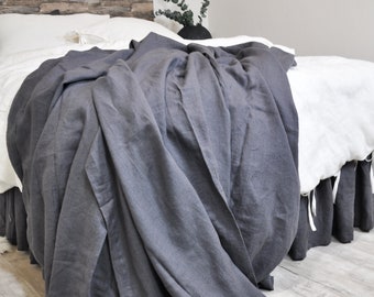 Linen Flat Sheet, Dark Gray Linen Top Sheet, Full Queen King Double Twin Top Sheet, Linen Bedding, Custom Bed Sheets, 100% Flax Bedding