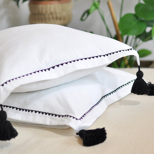 Boho Tassel Pillow Bohemian Pillowcase Black Tassel Pillow Etsy