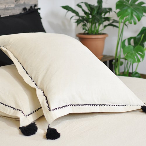 Boho Tassel Pillowcase Bohemian Pillow Black Tassel Pillow Etsy