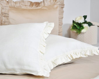 Linen Pillowcase with Ties 100% Linen Ties, 100% Linen Pillow Sham, Natural