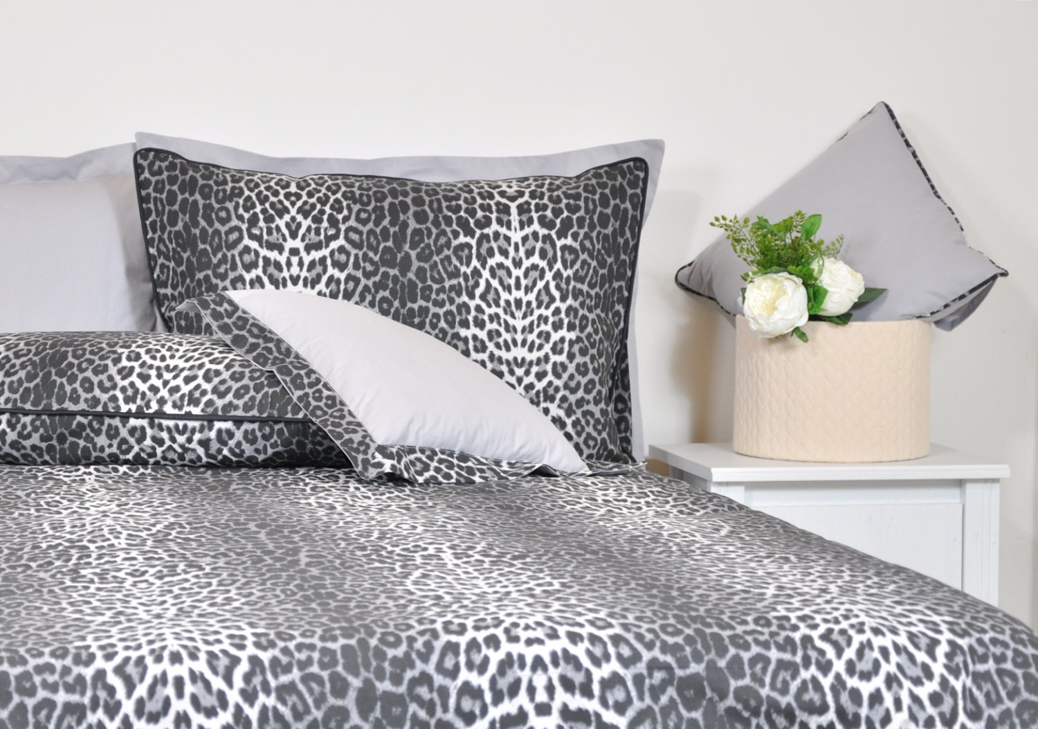 Leopard Bedding Set in Full Queen King Size Black Smoky Gray Etsy