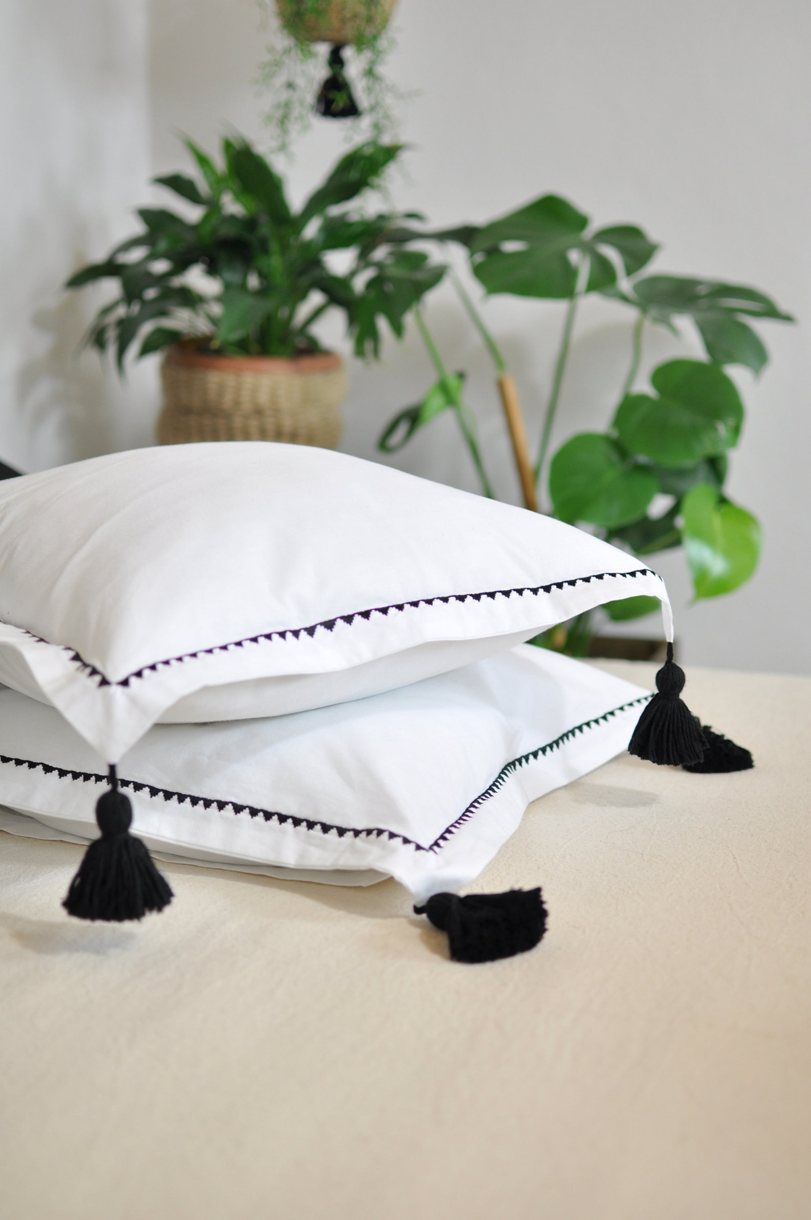 Black Tassel Pillow Bohemian Pillowcase Boho Tassel Pillow Etsy