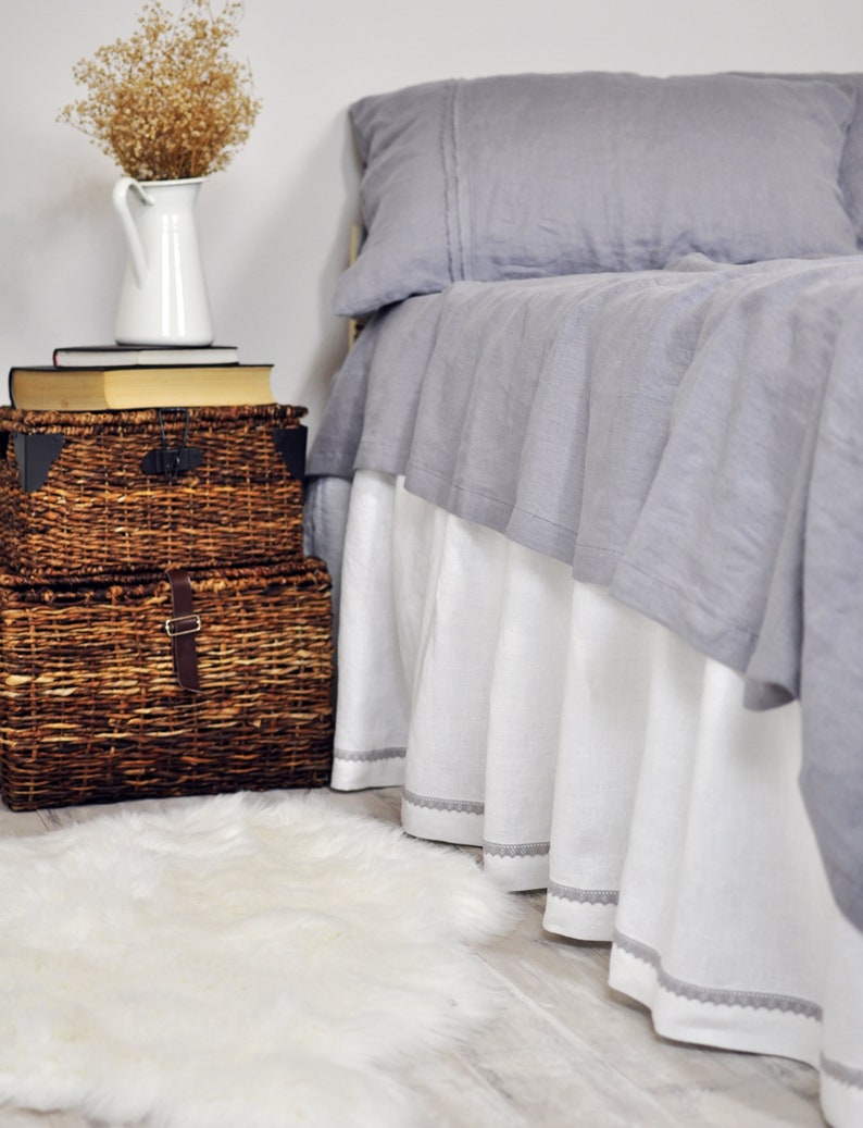 Linen Dust Ruffle Ruffled Linen Bedskirt Custom King Full Etsy