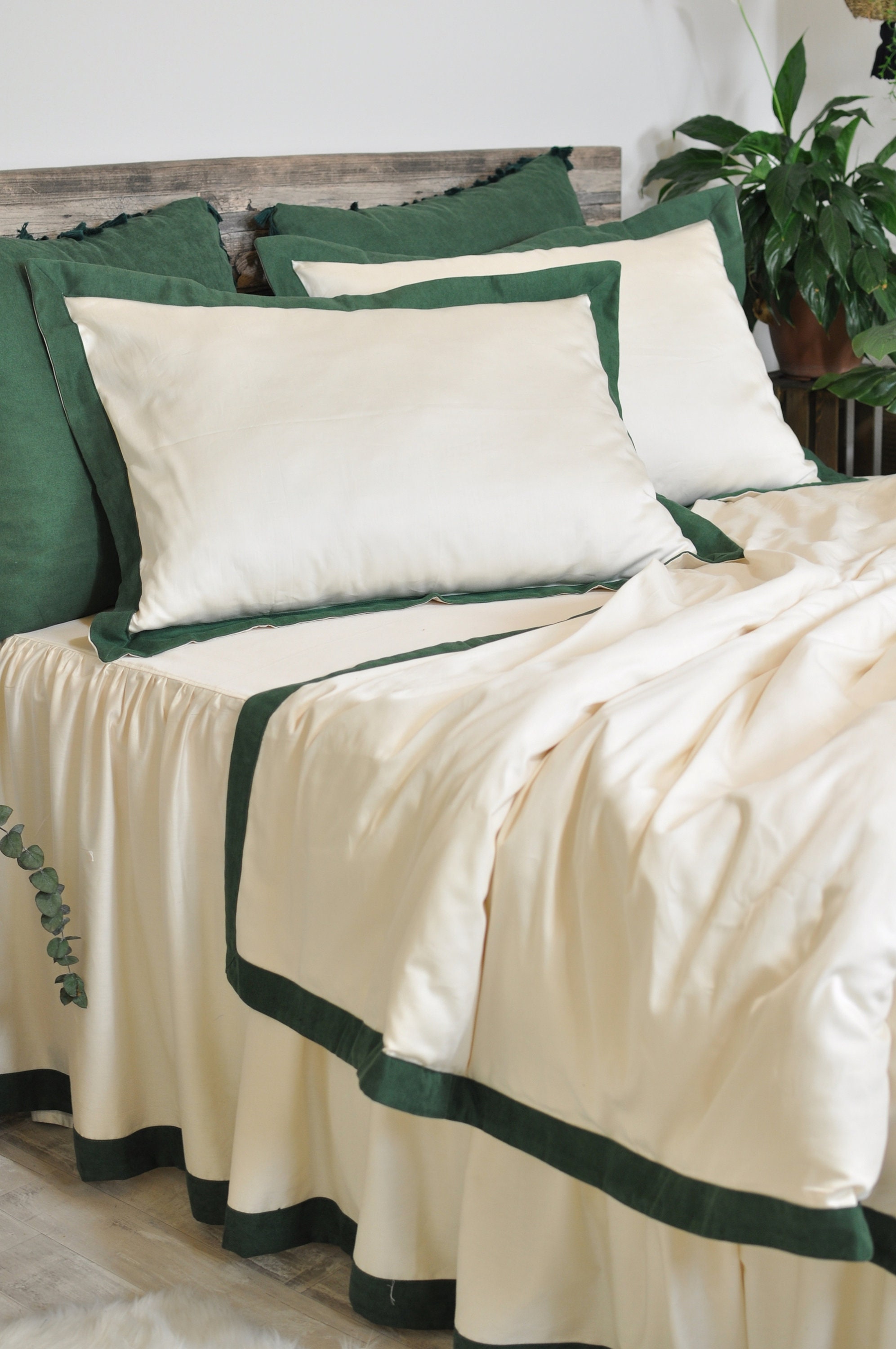 Border Bedding Bordered Duvet Cover Set Green Bedding King Etsy Israel