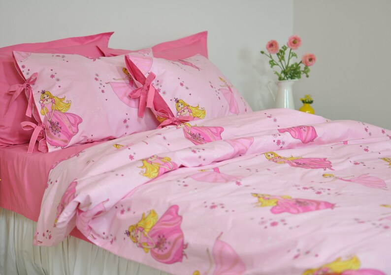 Pink Duvet Cover Set For Girls Twin Xl Full Queen Fairy Princess Print Kids Bedding Pillowcases Toddler
