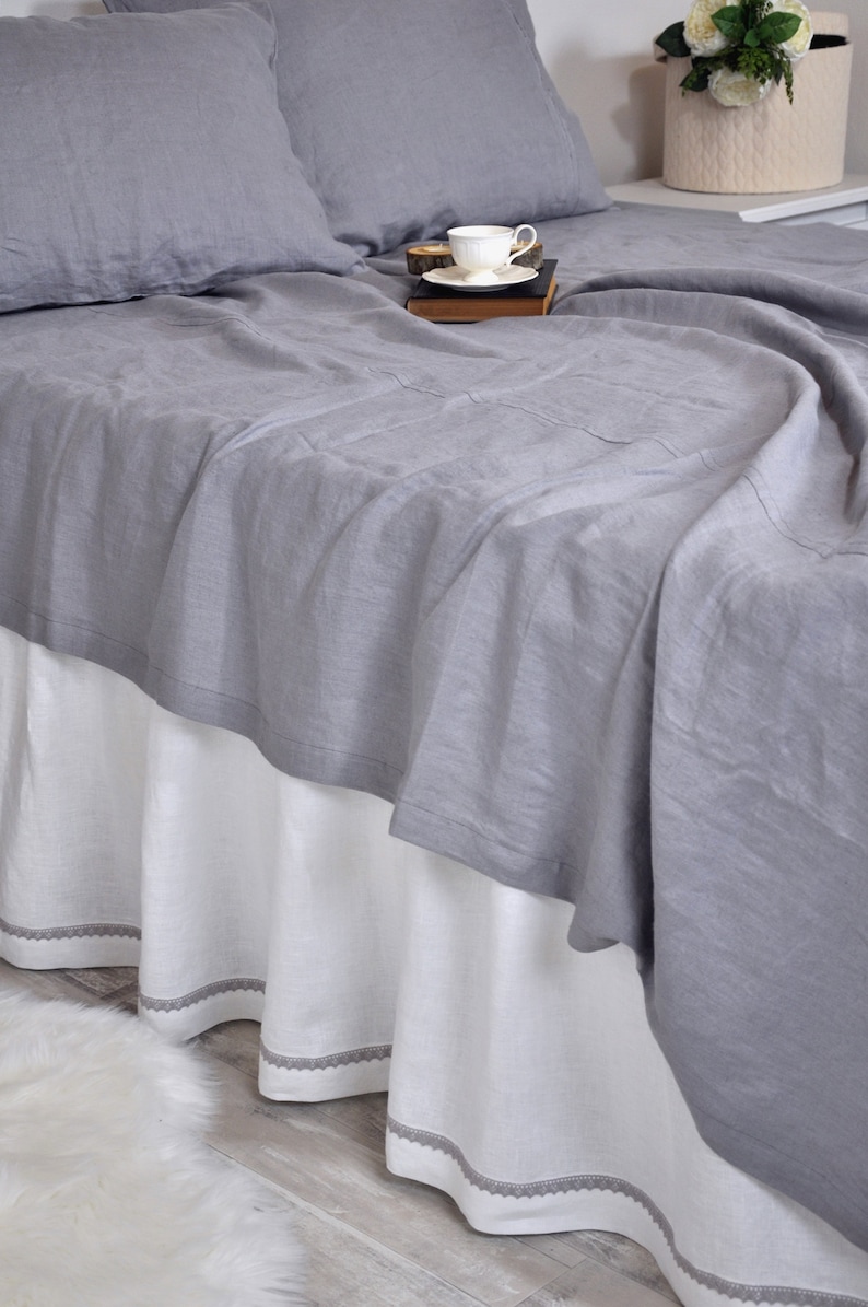 Linen Dust Ruffle Ruffled Linen Bedskirt Custom King Full Etsy