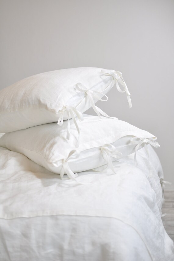 Linen Pillowcase with Ties 100% Linen Ties, 100% Linen Pillow Sham, Natural