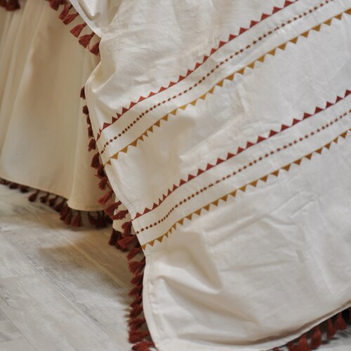 Boho Bedding, Tassel Duvet Cover Set, Burnt Orange Bedding, Bohemian Quilt Cover, Terracotta Comforter, Queen Bedding, shops Housewarming Gift