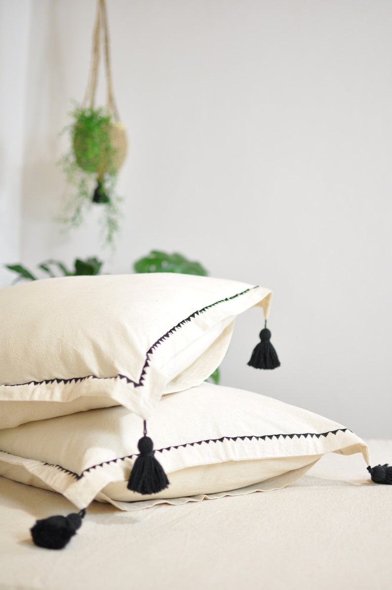 Boho Tassel Pillow Bohemian Pillowcase Black Tassel Pillow Etsy