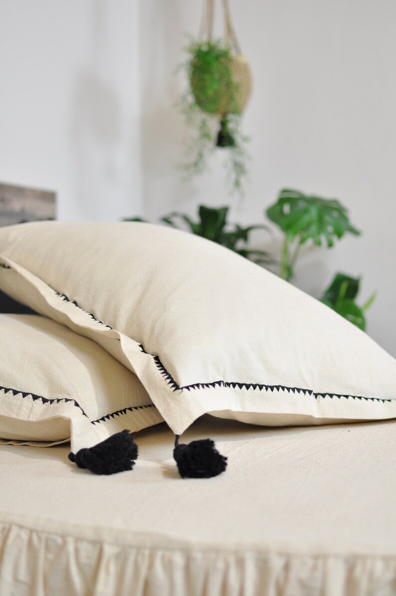 Boho Tassel Pillow Bohemian Pillowcase Black Tassel Pillow Etsy