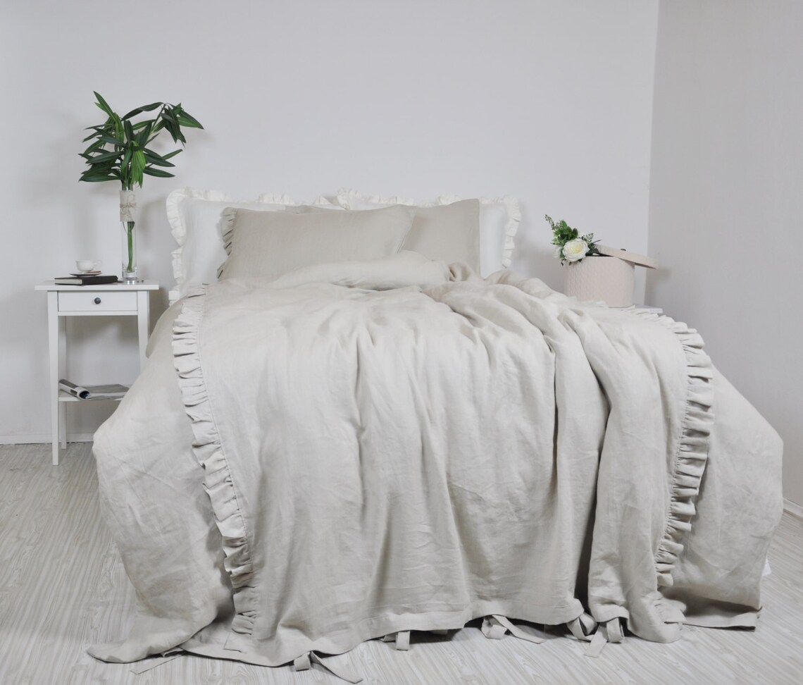 Linen Duvet Cover Set in Full Queen King Size Oatmeal Beige Etsy