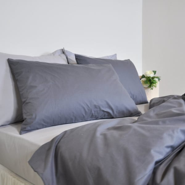 Dorm Duvet Cover Set in Dark Gray Single Twin Twin Xl, Cotton Bedding, Solid Color Bed Linen, Cosy Neutral Bedding, Duvet cover & Pillowcase