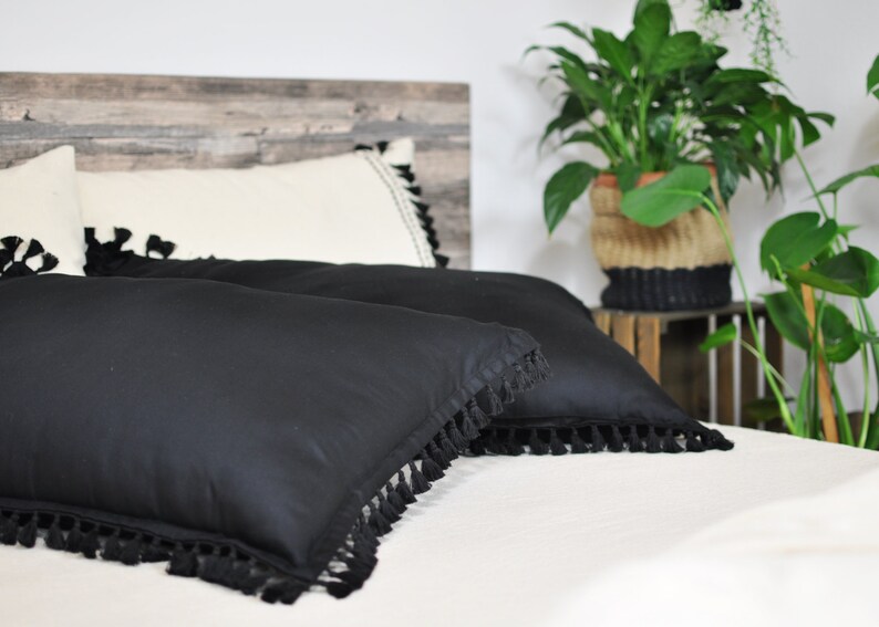 Boho Tassel Pillowcase Bohemian Pillow Black Tassel Pillow Etsy