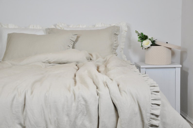 Linen Duvet Cover Set in Full Queen King Size Oatmeal Beige Etsy