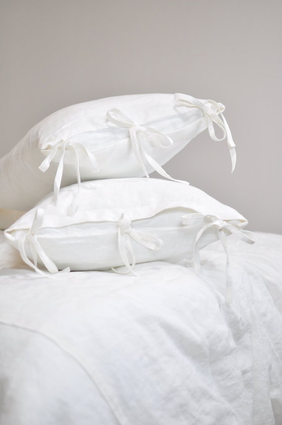 Linen Pillowcase with Ties 100% Linen Ties, 100% Linen Pillow Sham, Natural