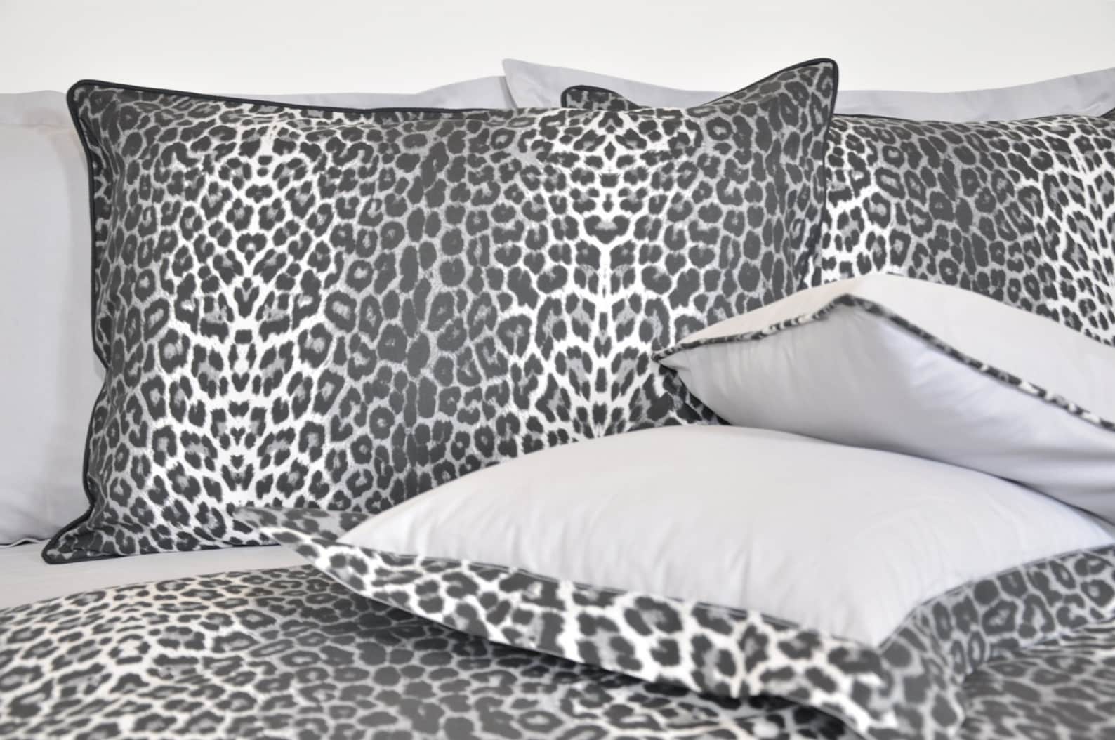 Leopard Bedding Set in Full Queen King Size Black Smoky Gray Etsy