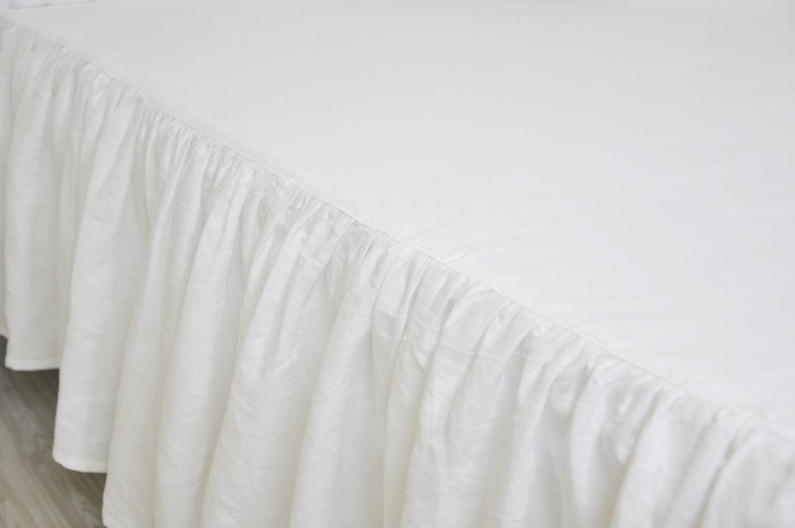White Linen Bed Skirt Custom Dust Ruffle Queen King Full Etsy