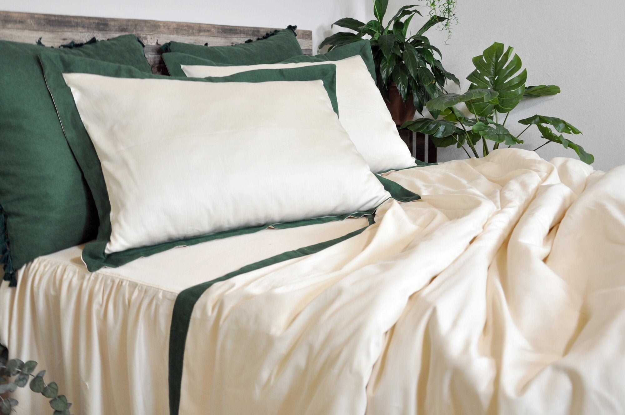 Border Bedding Bordered Duvet Cover Set Green Bedding King Etsy Israel