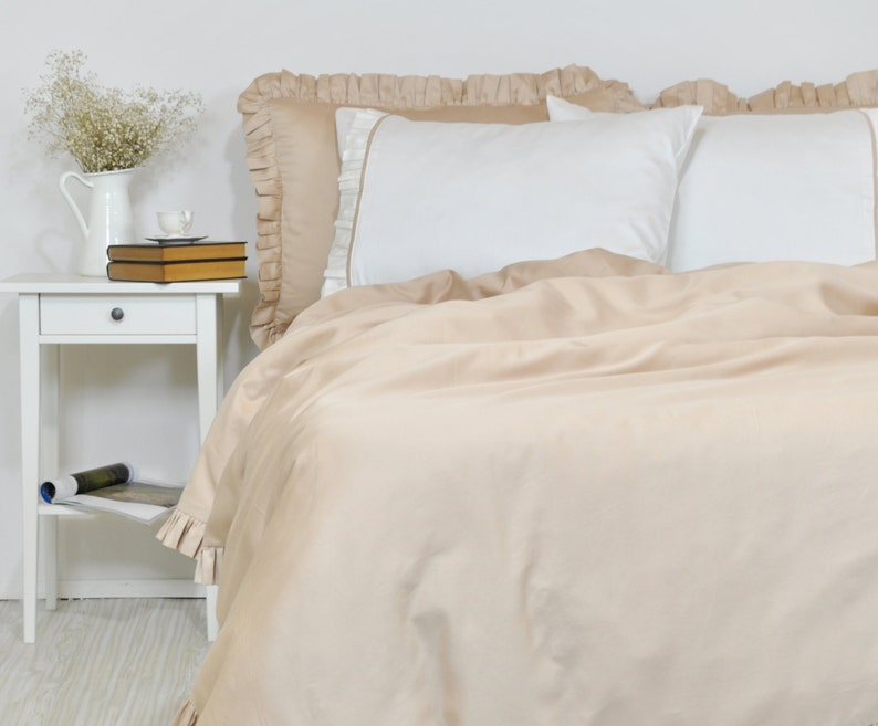 Ruffle Duvet Cover Set Cotton Sateen Duvet Cover Set Cottage Etsy