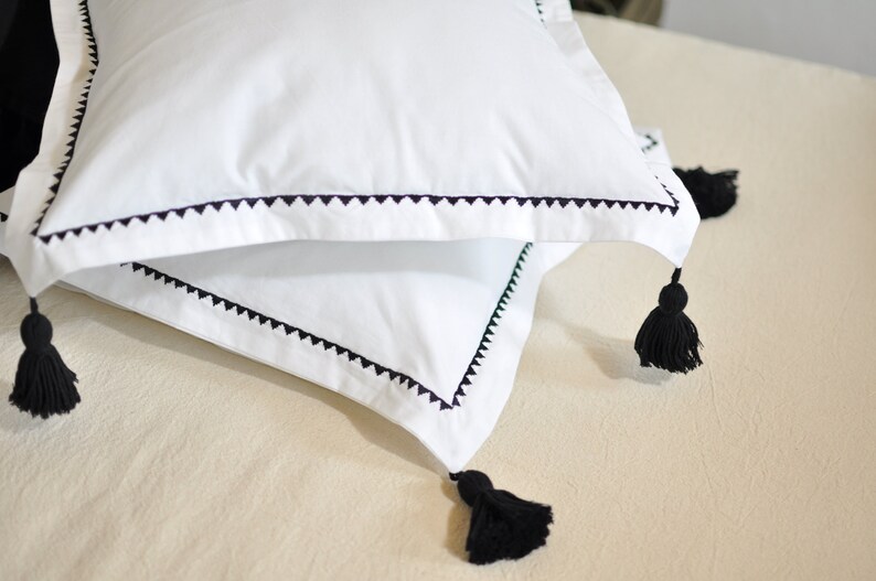 Black Tassel Pillow Bohemian Pillowcase Boho Tassel Pillow Etsy