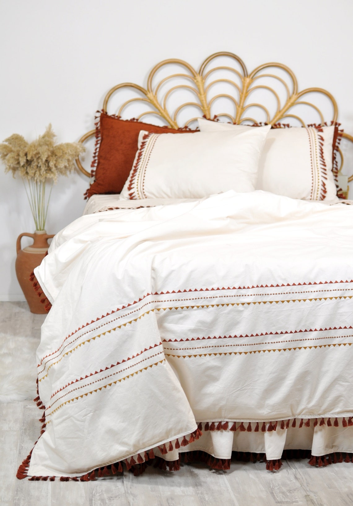 Boho Bedding Tassel Duvet Cover Set Burnt Orange Bedding Etsy