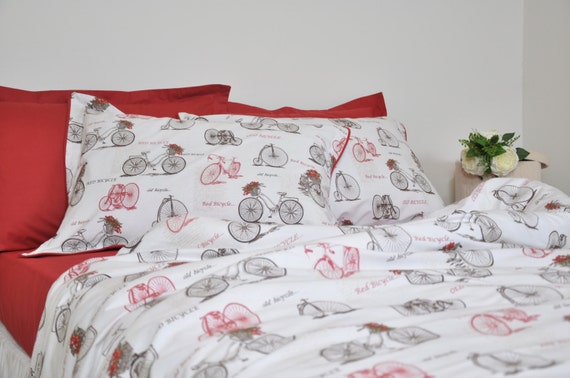 Old Bicycle Duvet Cover Set In Full Queen King Size Sepia Old Bicycle Duvet Cover Set In Full, Red And White King Size Bedding