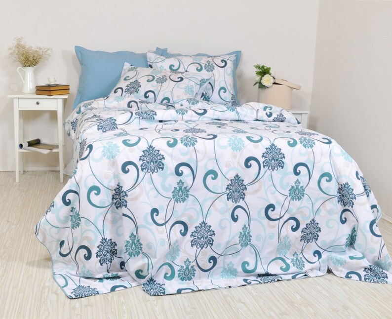 Damask Duvet Cover Set in Mint Green Teal Blue for Full Queen Etsy