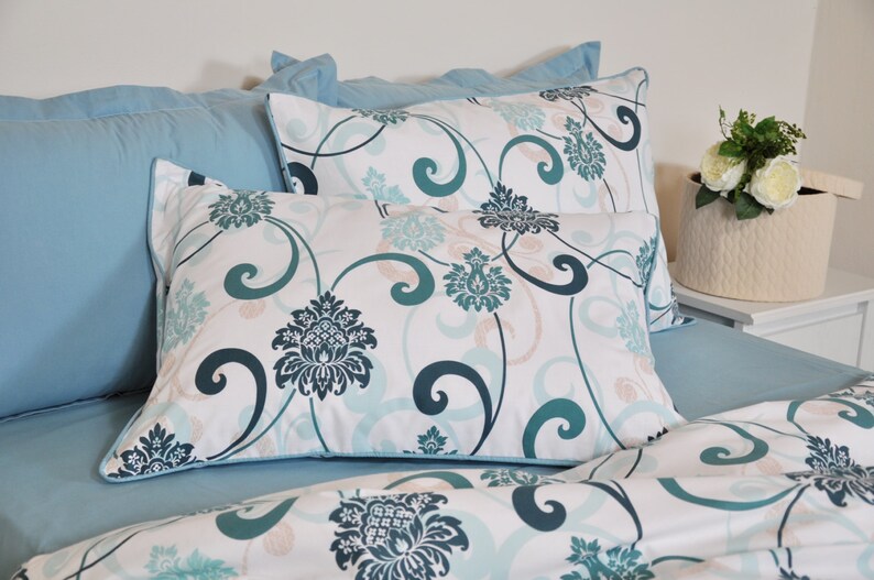 Damask Duvet Cover Set in Mint Green Teal Blue for Full Queen Etsy