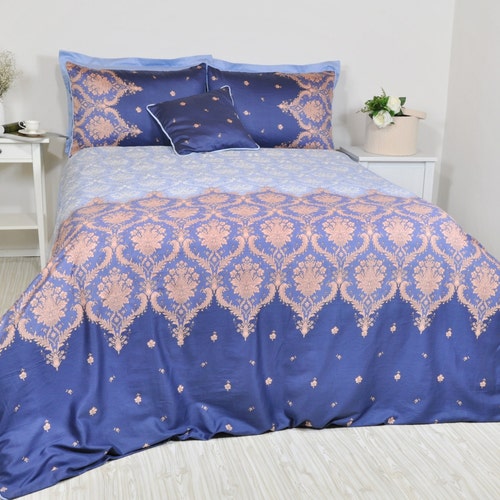 Navy Baby Blue Damask Bedding Set in Full Queen King Damask Etsy