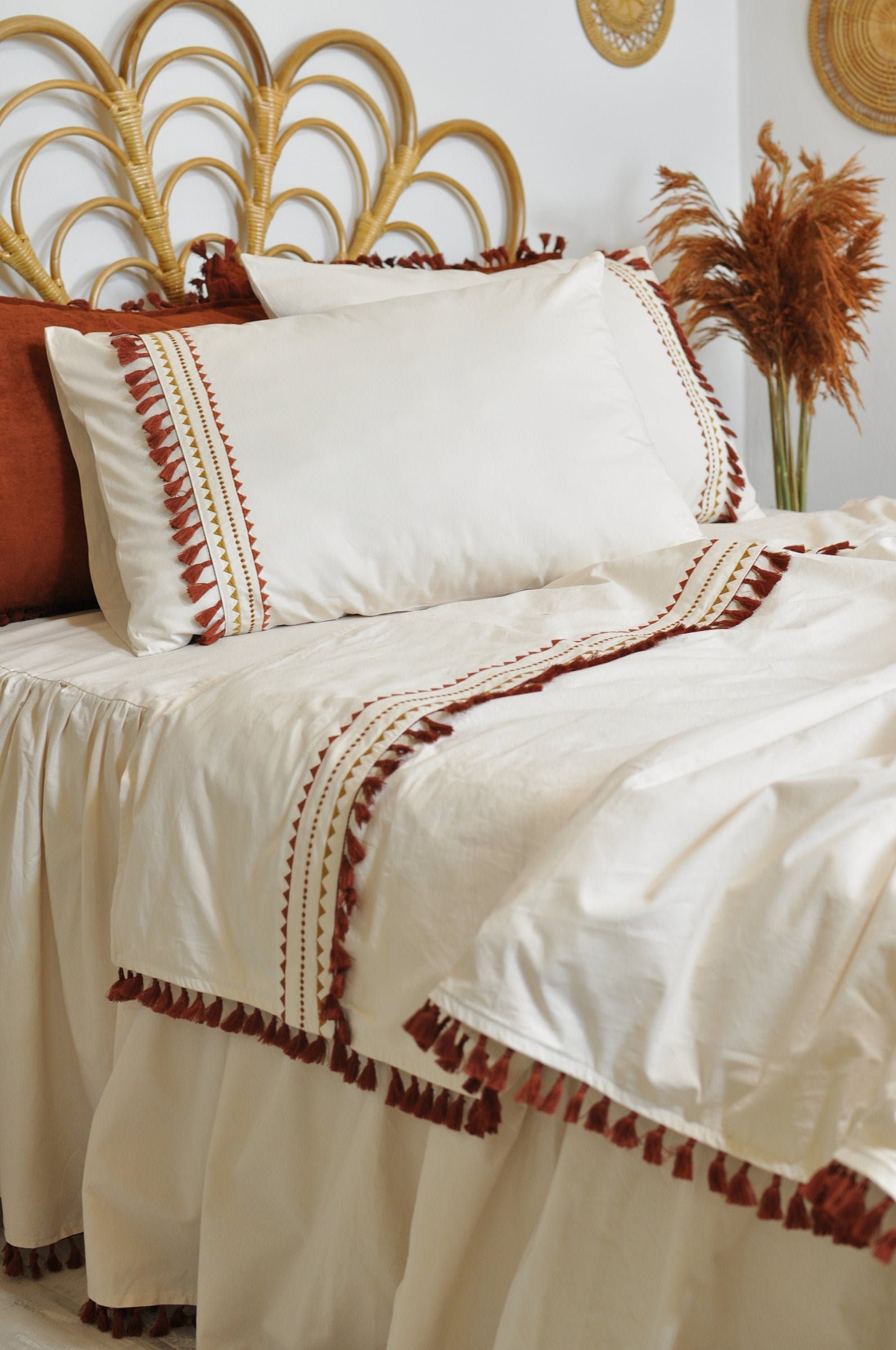 Boho Bedding Tassel Duvet Cover Set Burnt Orange Bedding
