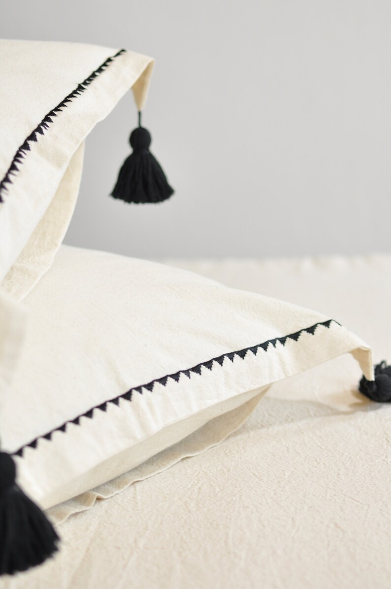 Boho Tassel Pillow Bohemian Pillowcase Black Tassel Pillow Etsy