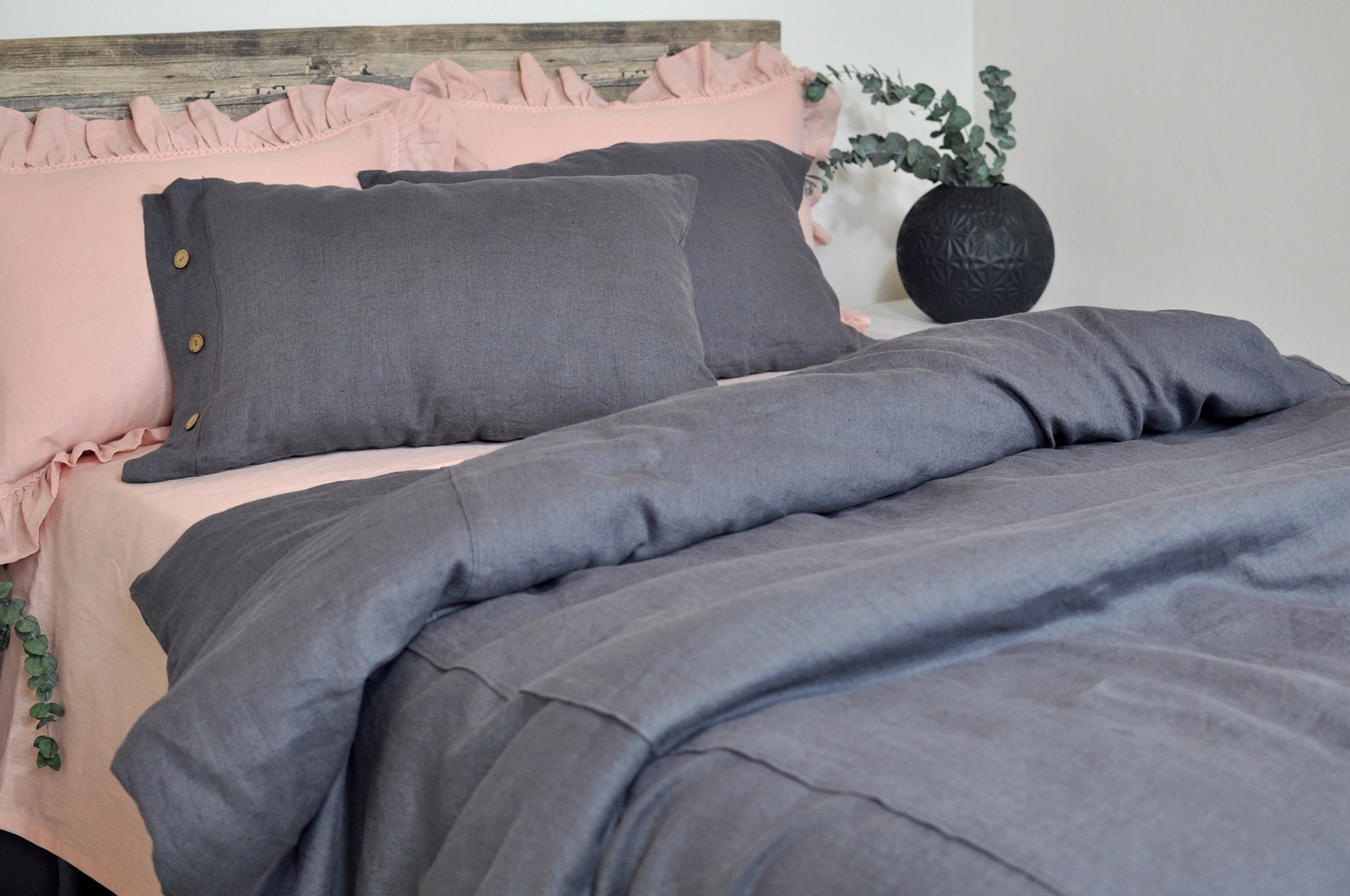 Dark Grey Linen Duvet Cover Linen Bedding Charcoal Gray Etsy Canada