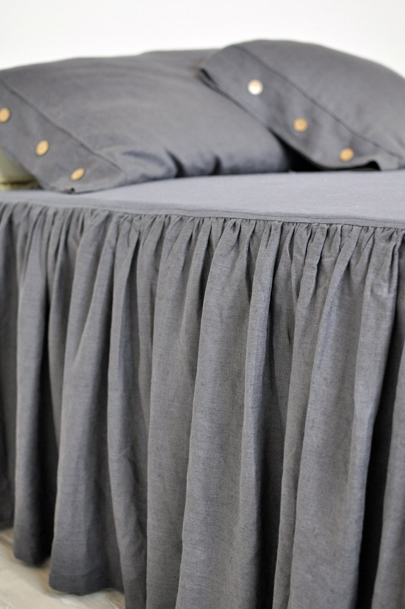 Dark Gray Linen Bed Skirt Custom Dust Ruffle King Full Etsy