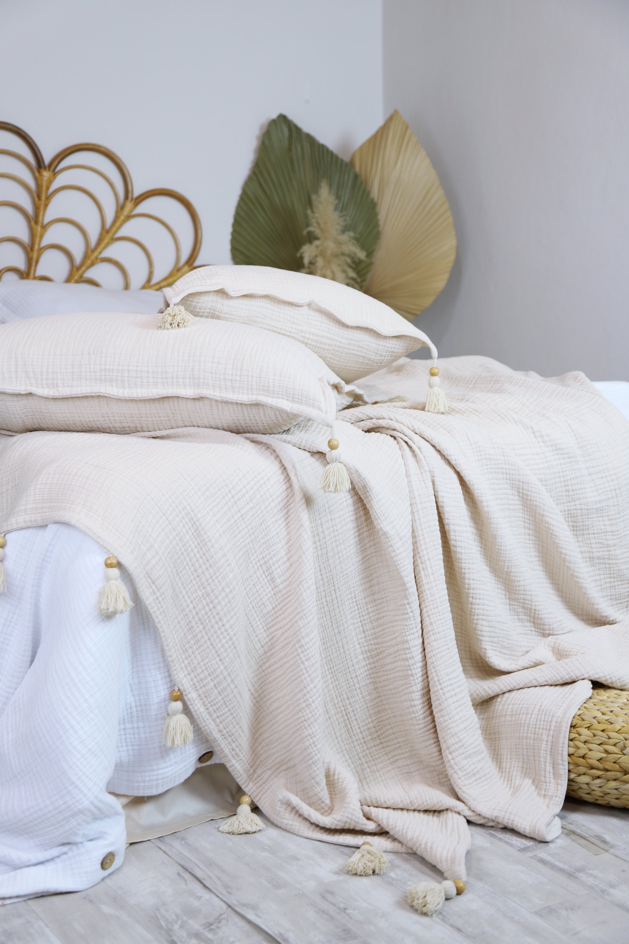 Gauze Muslin Pillowcase Tassel Pillow case Muslin Pillow Etsy