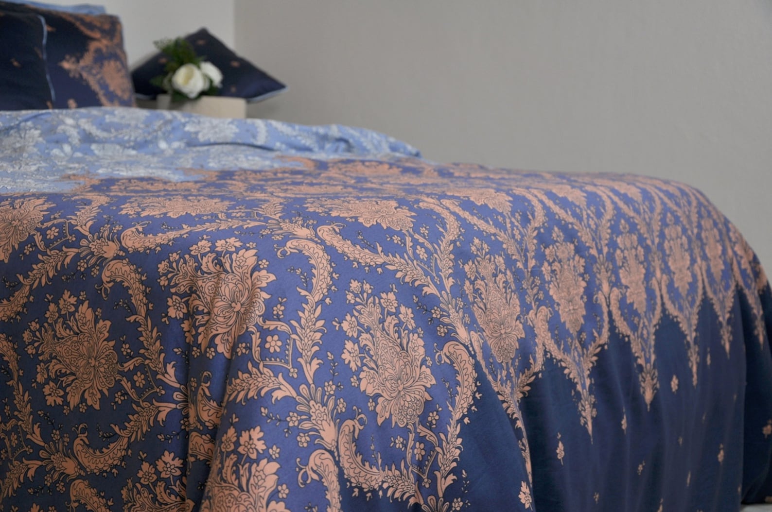 Damask Duvet Cover Set Blue Damask Bedding Navy Duvet Cover Etsy