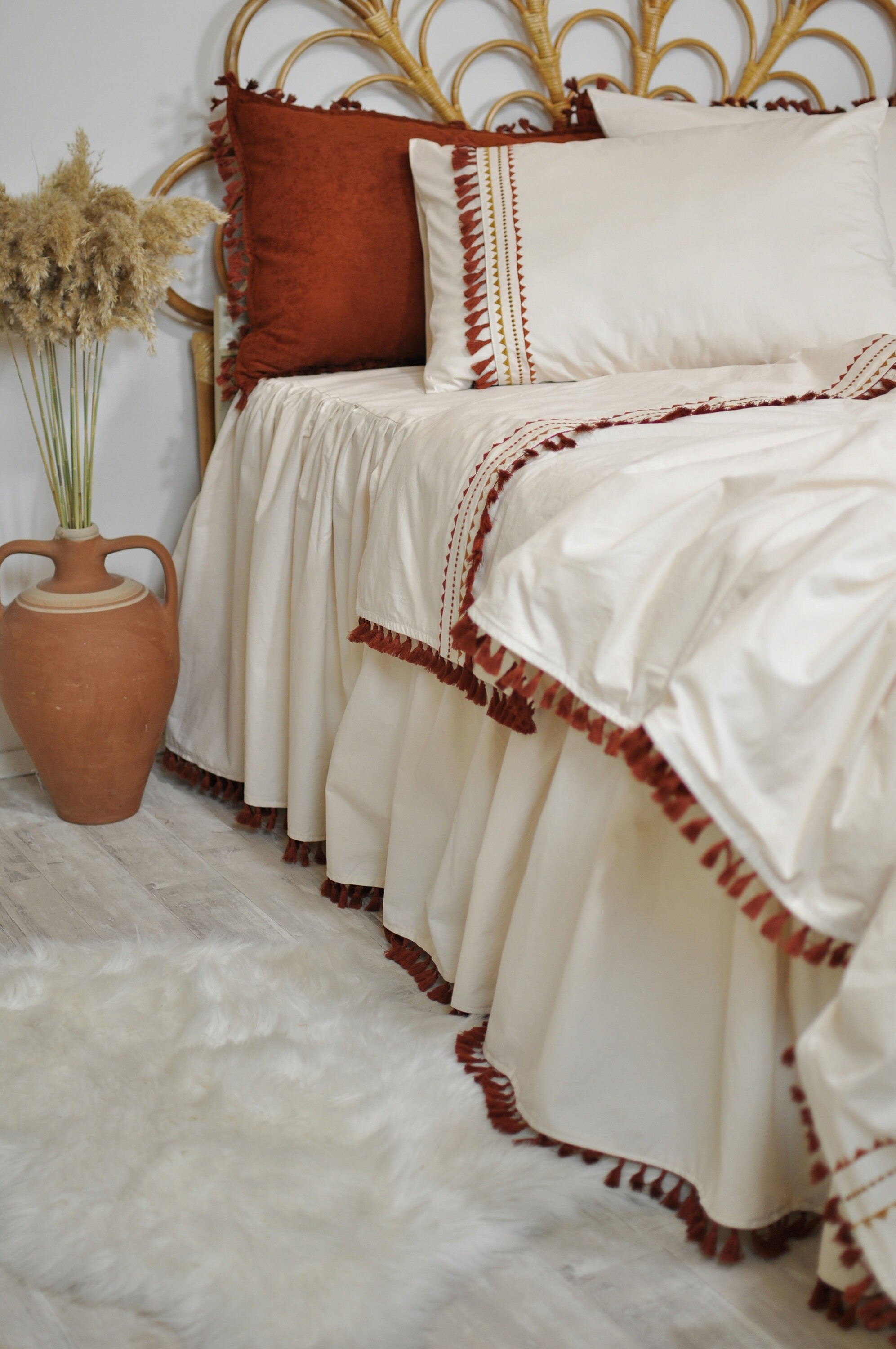 Bohemian Tassel Bedspread Burnt Orange Bedding Boho Bed Etsy