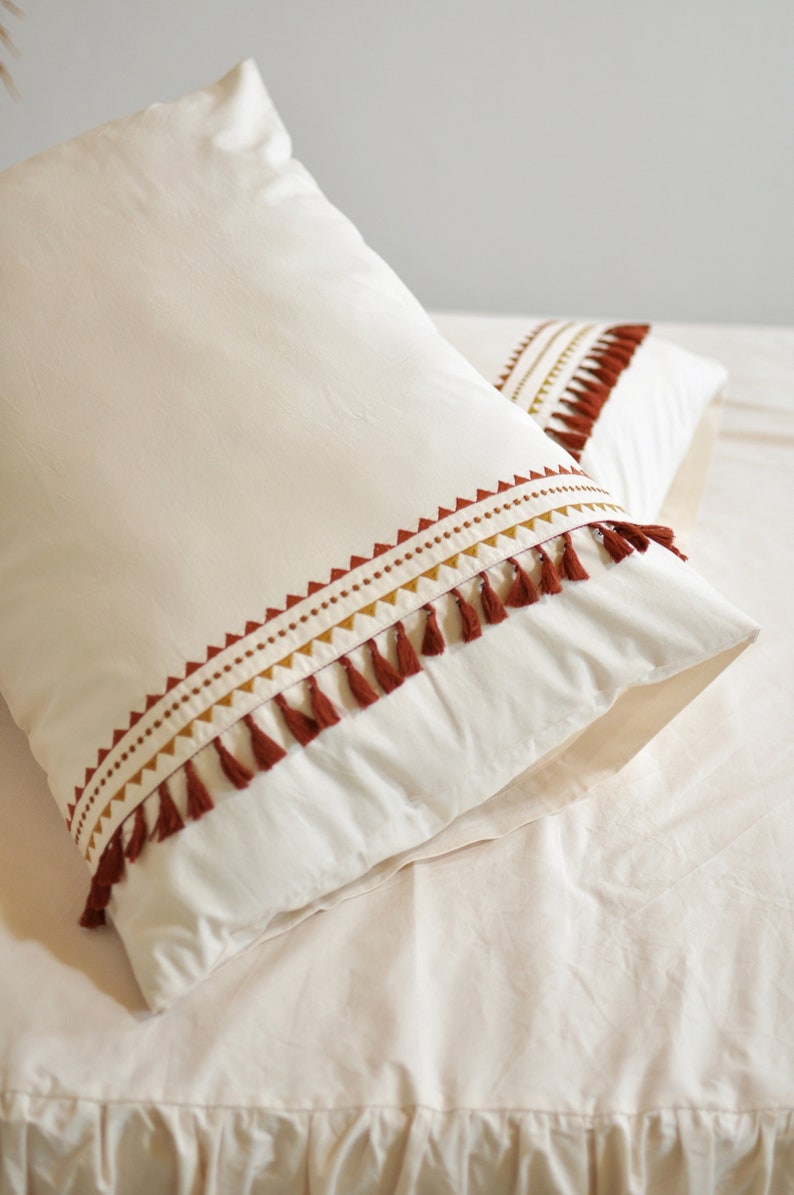 Boho Tassel Pillowcase Burnt Orange Pillow Terracotta Rust Etsy
